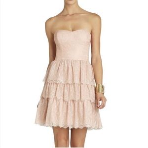 BCBGMaxAzria NWT Strapless Pink Ruffled Lace Mini Dress Size 8